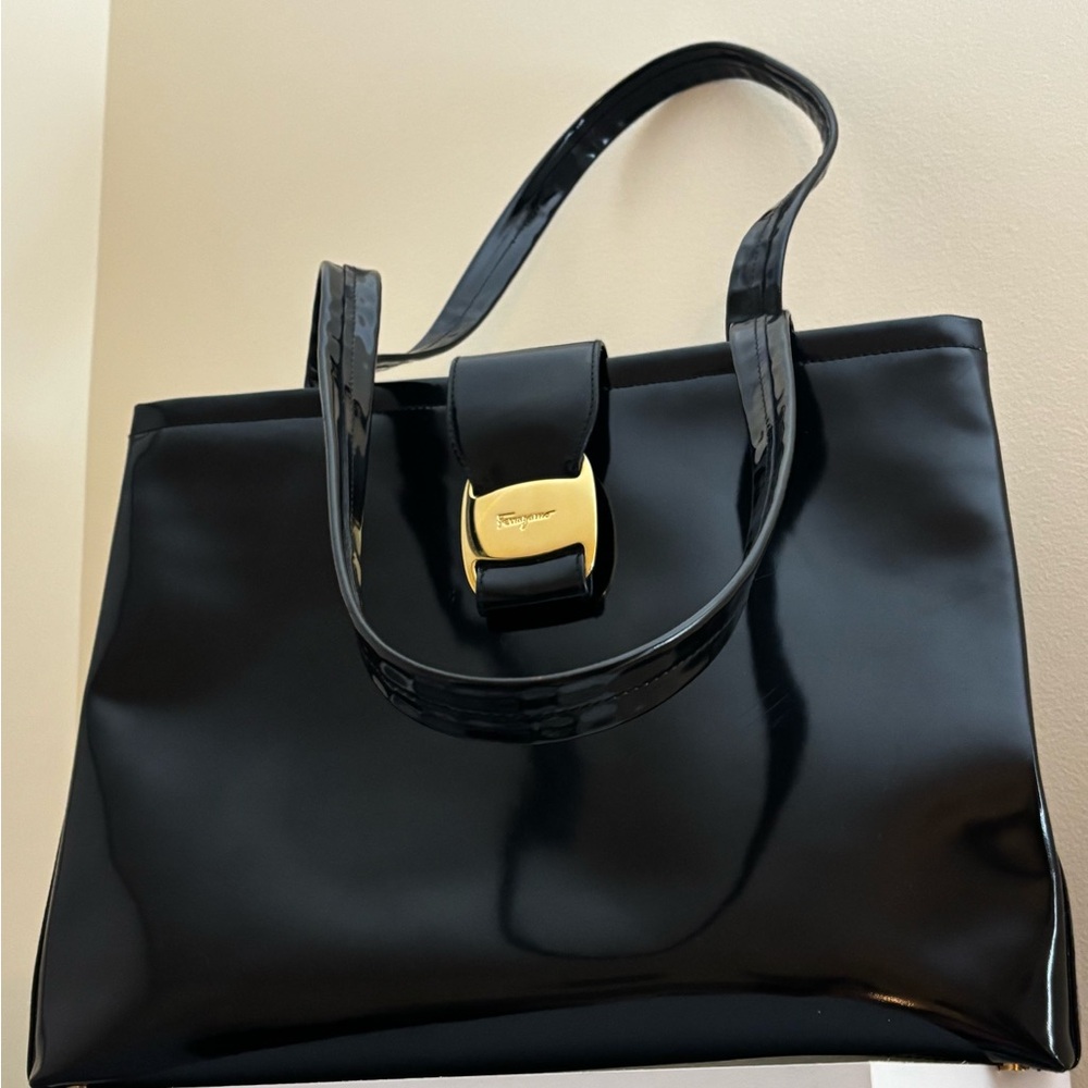 Salvatore Ferragamo Black Shoulder Bag with Gold Clasp - Picture 15 of 15